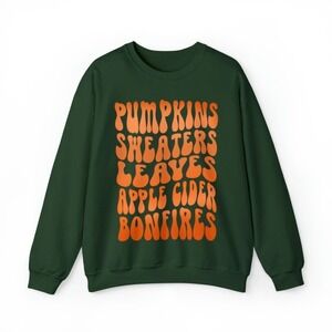Comfort Colors Sweatshirt 3XL Fall Autumn Pumpkins Bonfires Crewneck‎ Sweatshirt